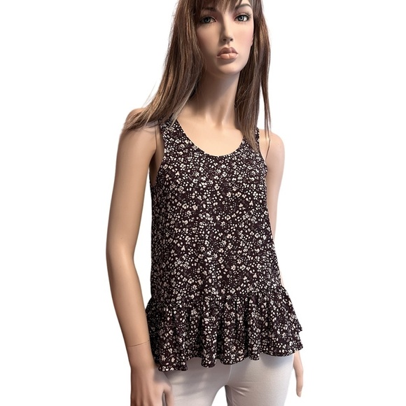 Frenchi Peplum Flounce Top Blouse Tank Floral burgundy Floral Lightweight - Picture 7 of 13